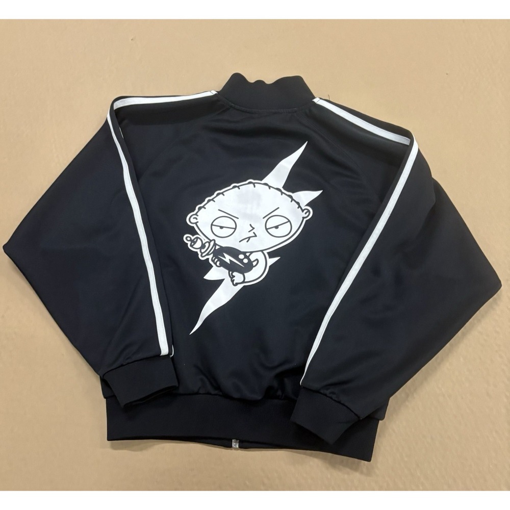 Vintage Family Guy Jacket Mens XS Black White Stewie Lightning Track Cartoon